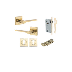 Como Lever - Square Rose Entrance Kit with High Security Lock Polished Brass / Solid Brass