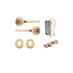 Annecy Lever - Round Rose Entrance Kit with Separate High Security Lock Satin Brass / Solid Brass