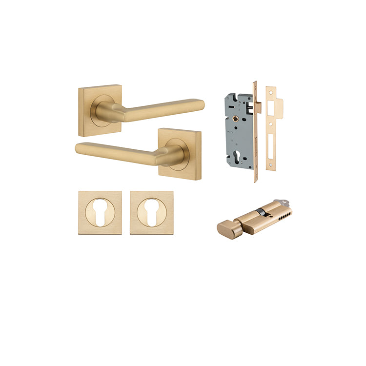 Baltimore Lever - Square Rose Entrance Kit with Separate High Security Lock Satin Brass / Solid Brass