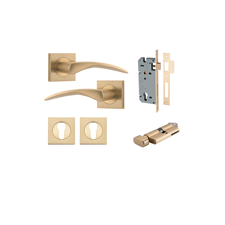 Oxford Lever - Square Rose Entrance Kit with Separate High Security Lock Satin Brass / Solid Brass