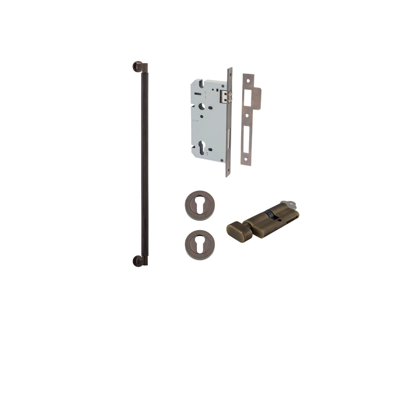 Brunswick Pull Handle - 600mm Entrance Kit with Separate High Security Lock Antique Brass / Solid Brass