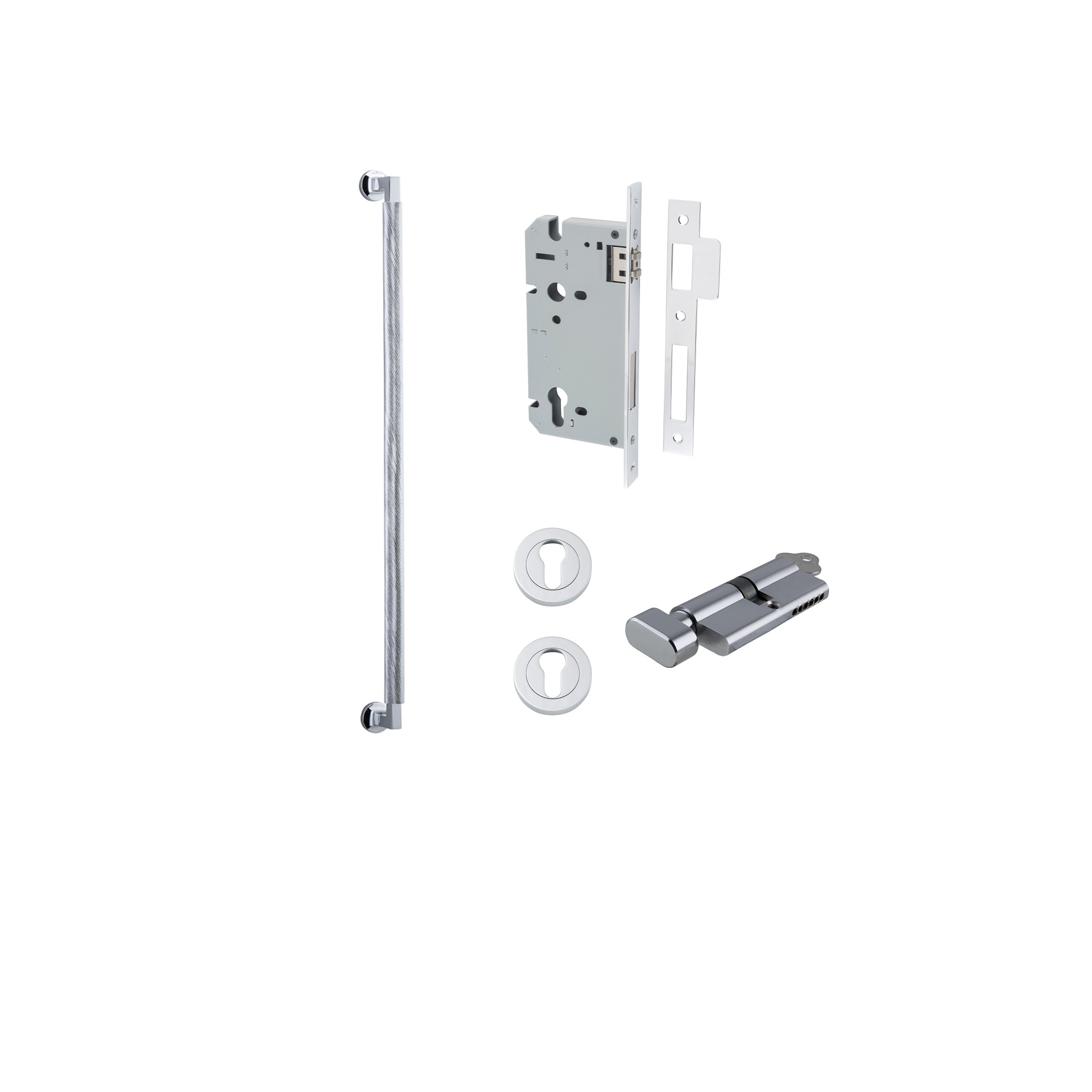 Brunswick Pull Handle - 600mm Entrance Kit with Separate High Security Lock Chrome Plated / Solid Brass