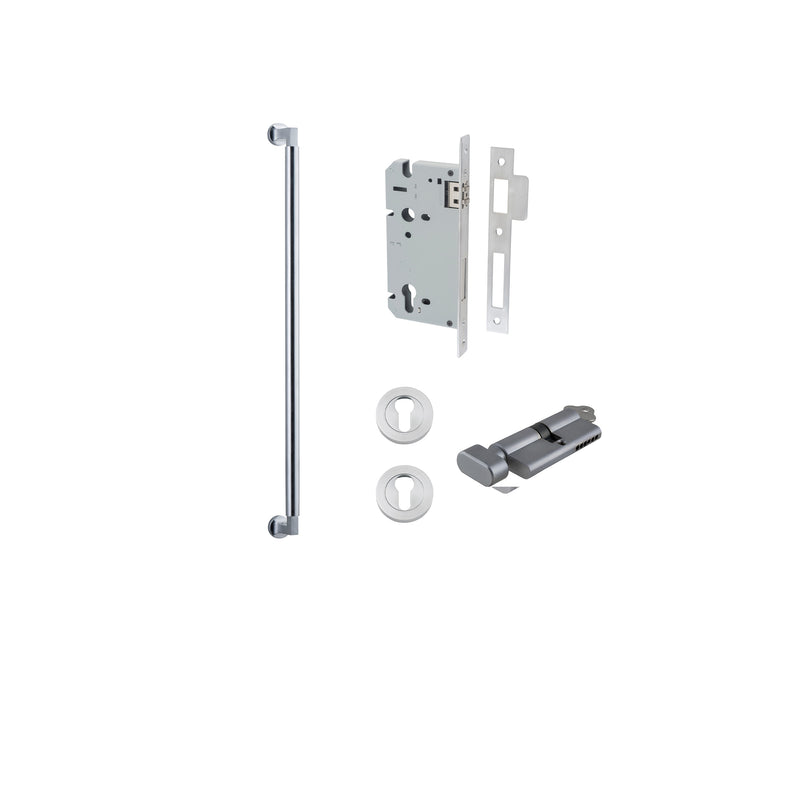 Berlin Pull Handle - 600mm Entrance Kit with Separate High Security Lock Satin Chrome / Solid Brass