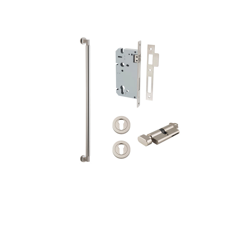 Berlin Pull Handle - 600mm Entrance Kit with Separate High Security Lock Satin Nickel / Solid Brass