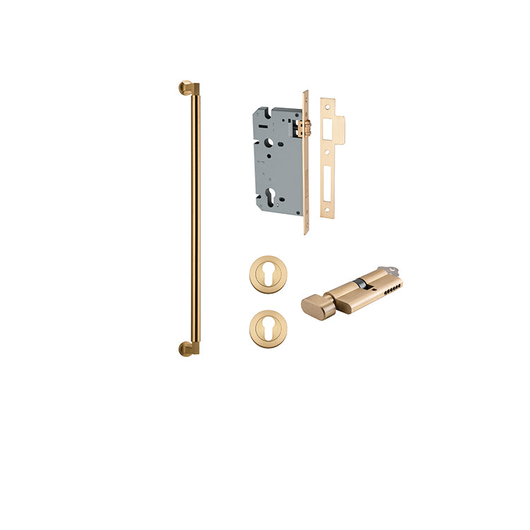 Berlin Pull Handle - 600mm Entrance Kit with Separate High Security Lock Satin Brass / Solid Brass