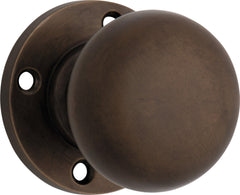 Retro Fit Mortice Knob - Round Rose Antique Brass / Passage