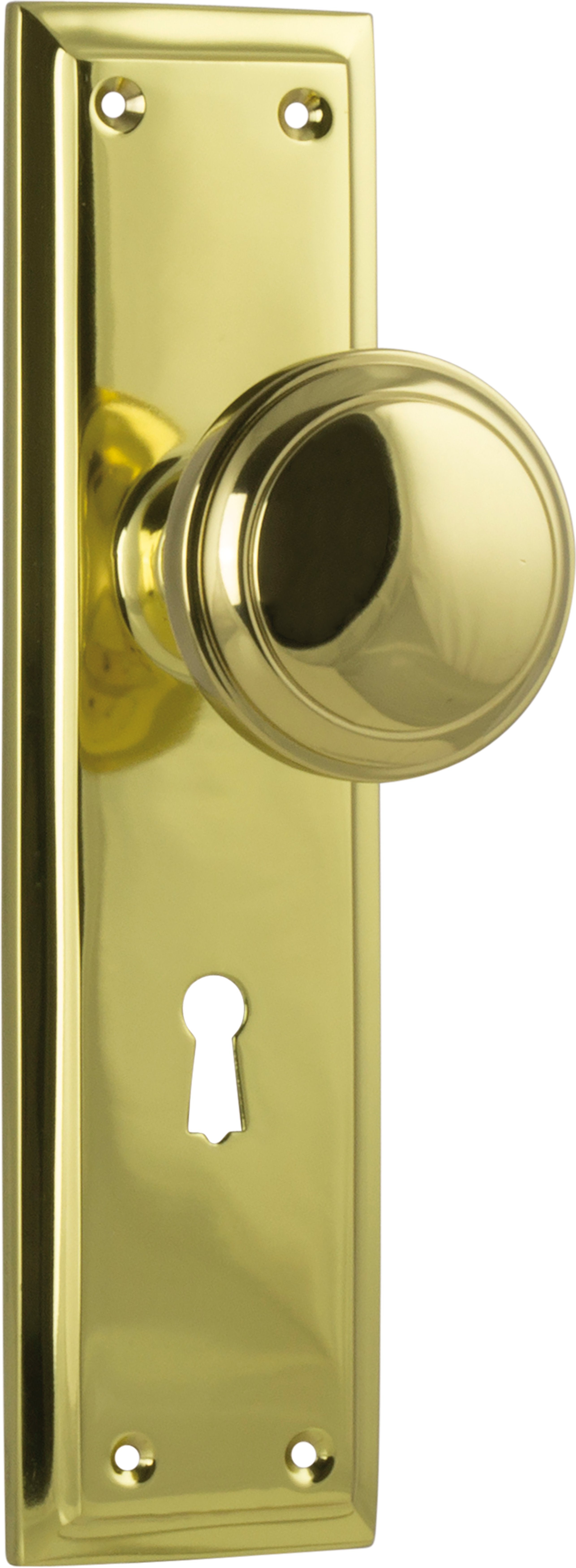 Milton Knob - Long Backplate Polished Brass / Lock | Lock (Skeleton Key)
