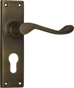 Victorian Lever - Long Backplate Antique Brass / Euro | Entrance