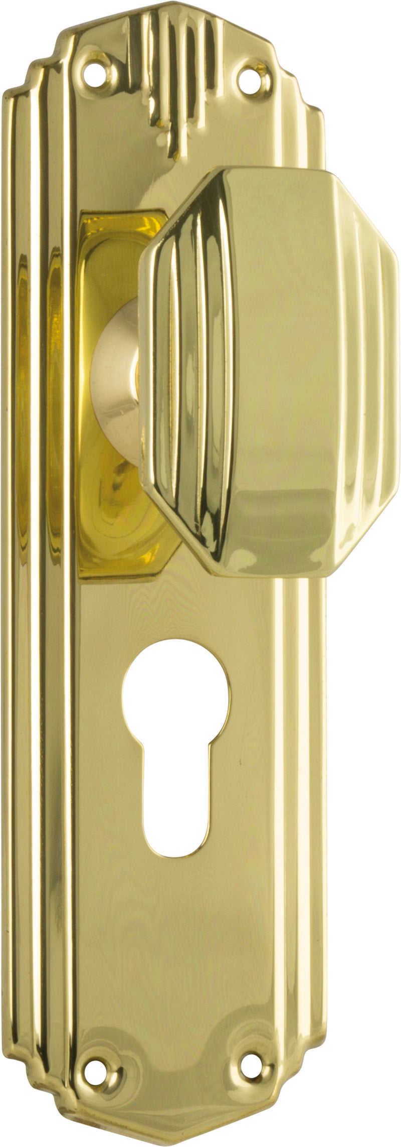 Napier Art Deco Door Knob - Long Backplate Polished Brass / Euro | Entrance