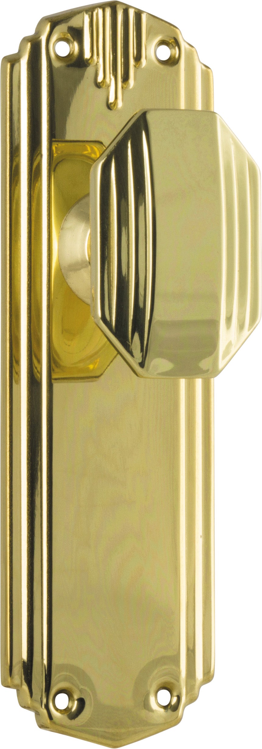 Napier Art Deco Door Knob - Long Backplate Polished Brass / Latch | Passage