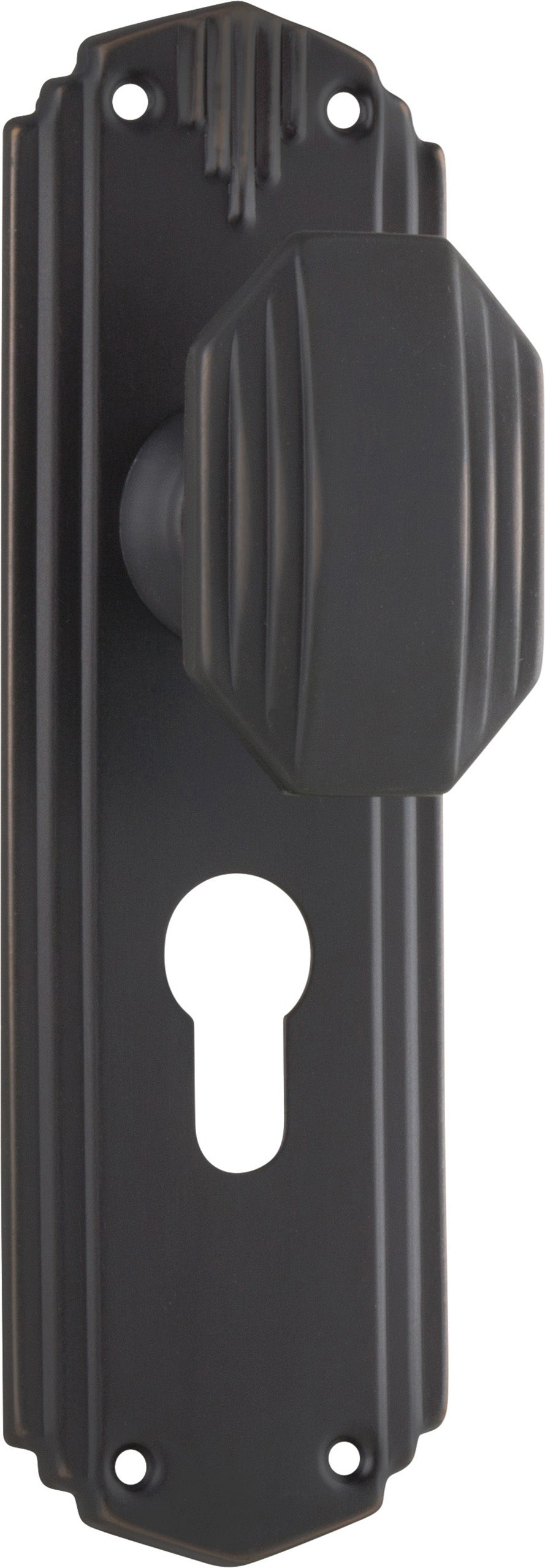 Napier Art Deco Door Knob - Long Backplate Antique Copper / Euro | Entrance