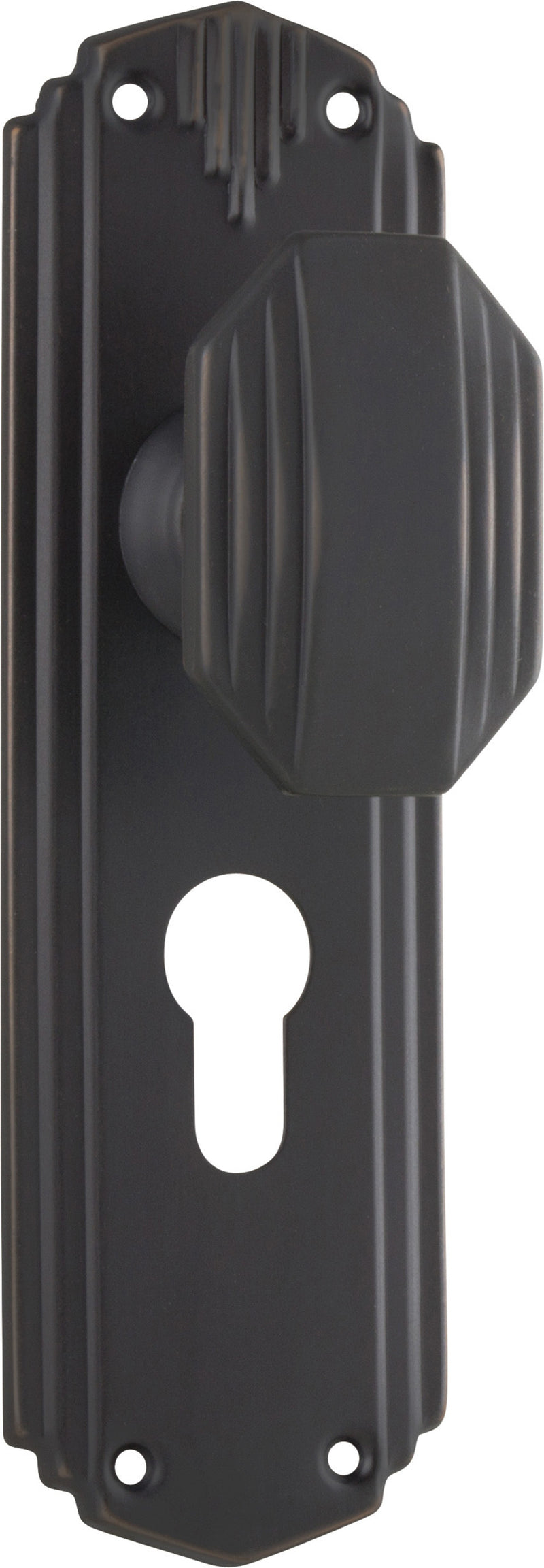 Napier Art Deco Door Knob - Long Backplate Antique Copper / Euro | Entrance