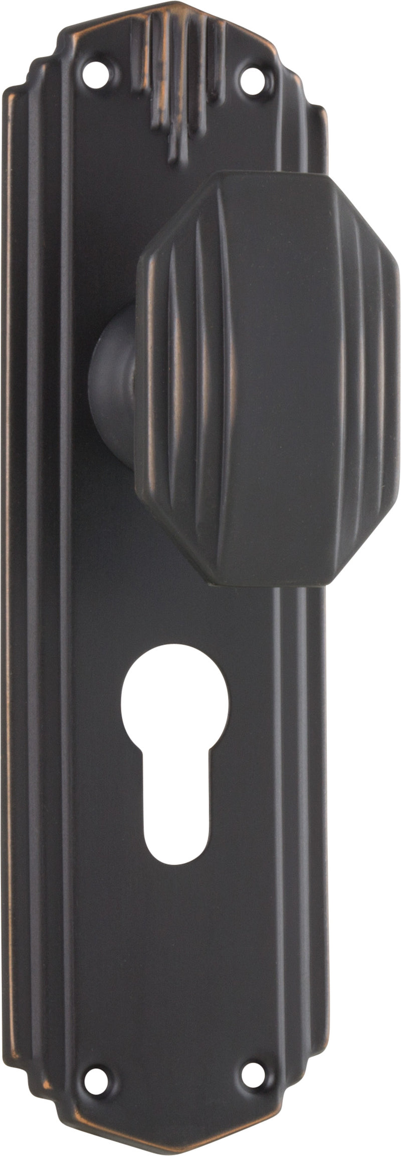 Napier Art Deco Door Knob - Long Backplate Antique Copper / Euro | Entrance