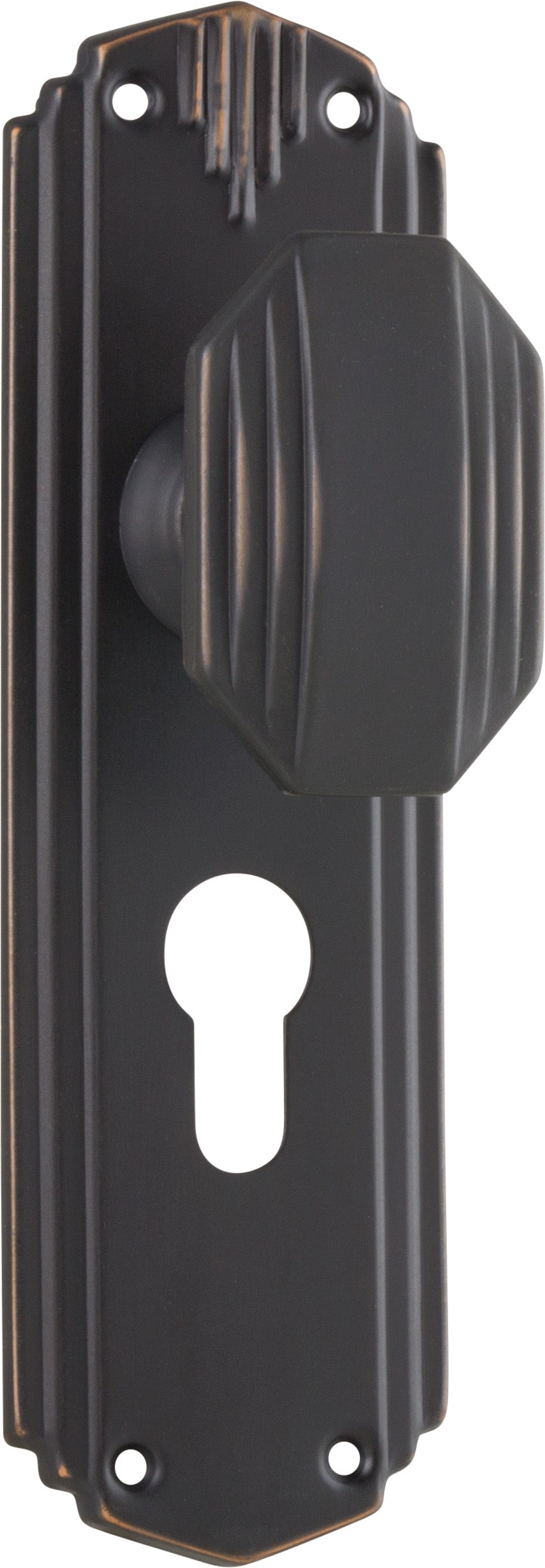 Napier Art Deco Door Knob - Long Backplate Antique Copper / Euro | Entrance