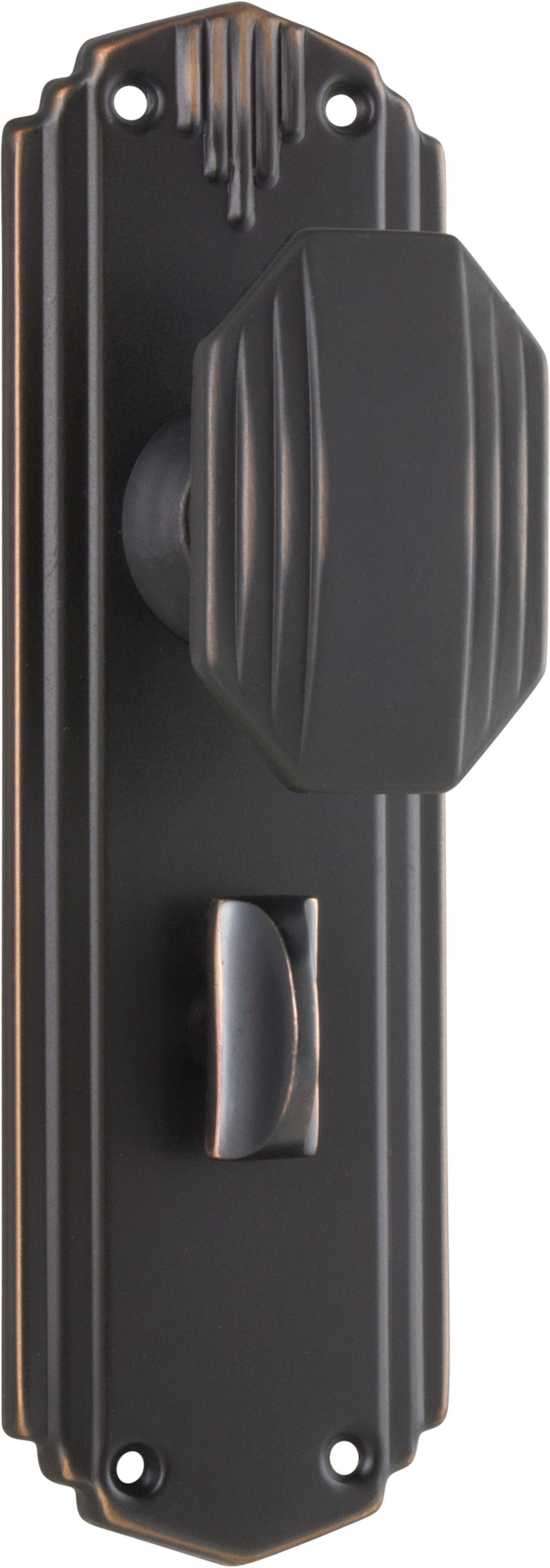 Napier Art Deco Door Knob - Long Backplate Antique Copper / Privacy | Privacy