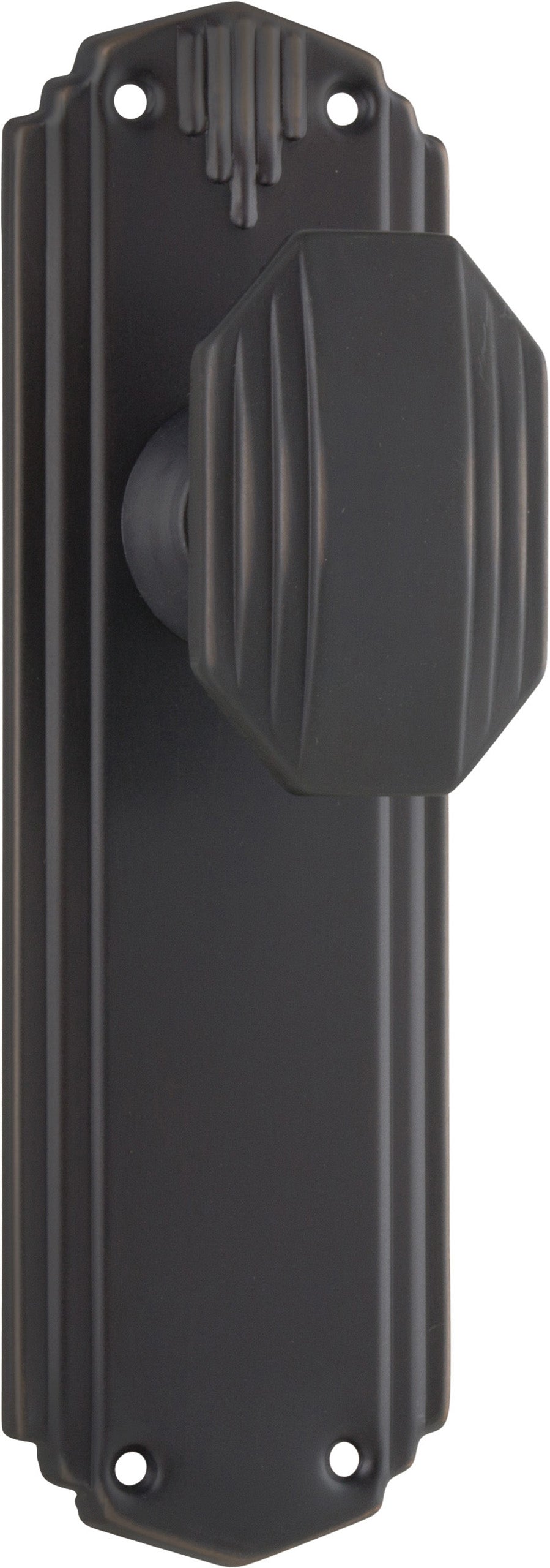 Napier Art Deco Door Knob - Long Backplate Antique Copper / Latch | Passage