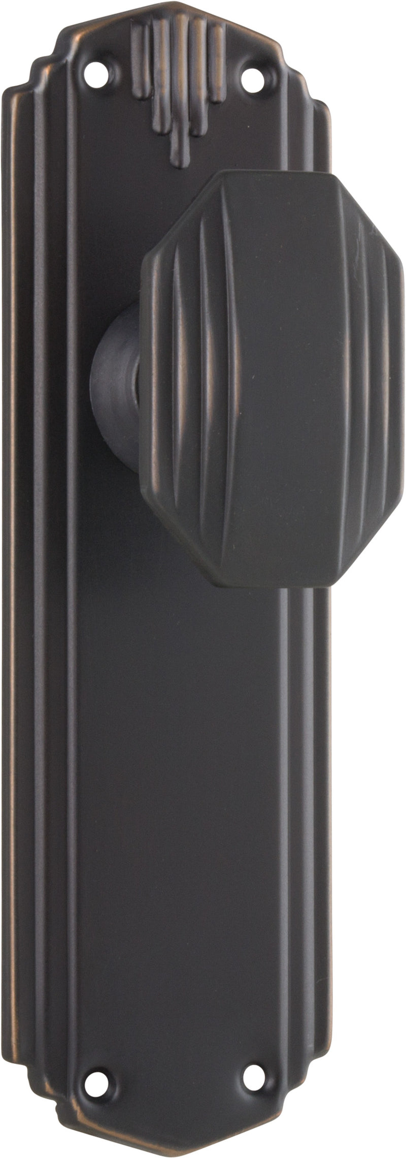 Napier Art Deco Door Knob - Long Backplate Antique Copper / Latch | Passage