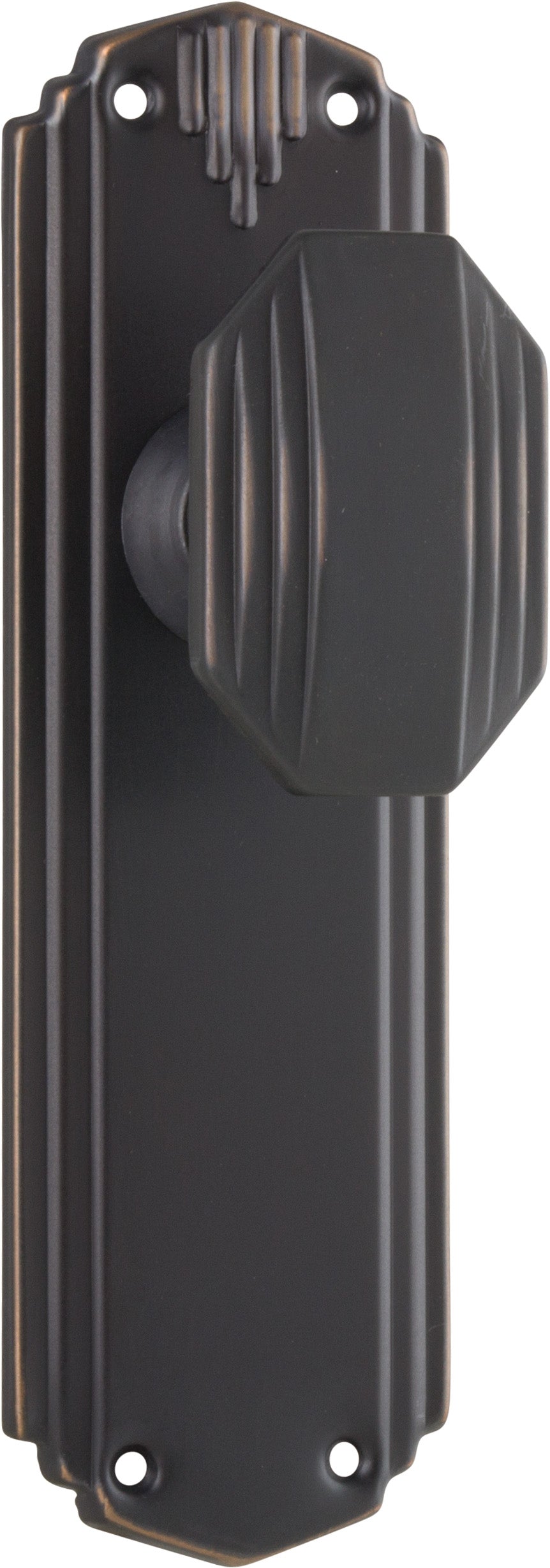 Napier Art Deco Door Knob - Long Backplate Antique Copper / Latch | Passage