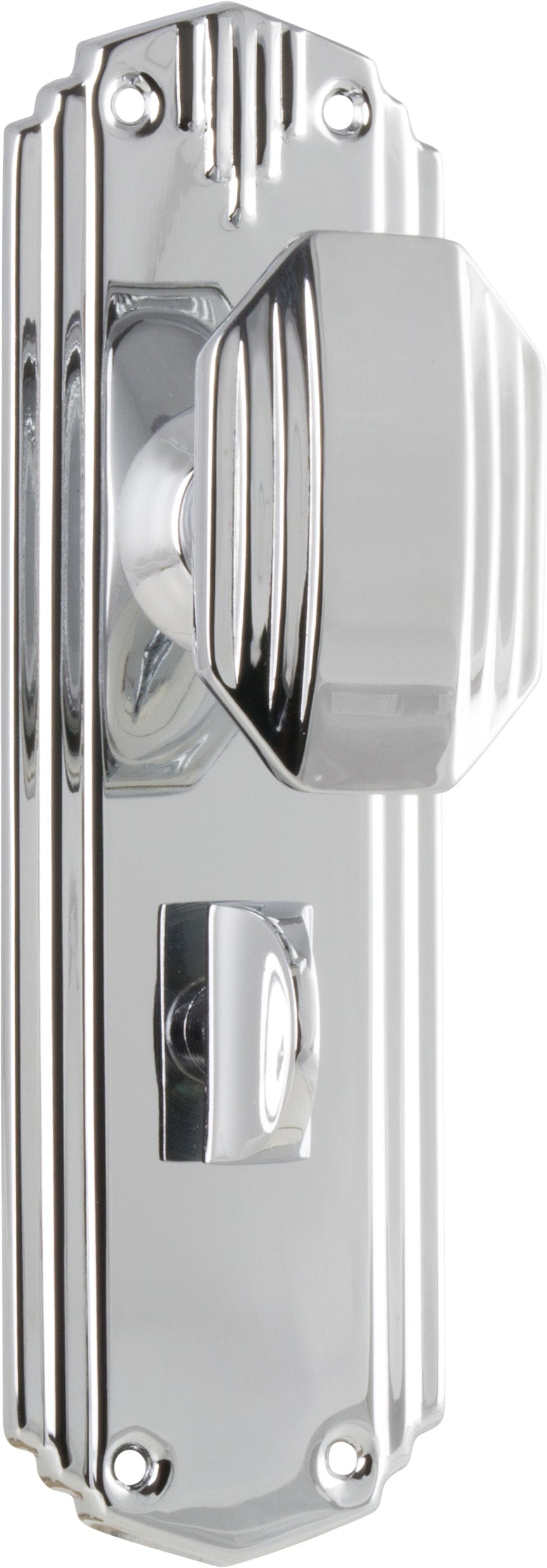 Napier Art Deco Door Knob - Long Backplate Chrome Plated / Privacy | Privacy