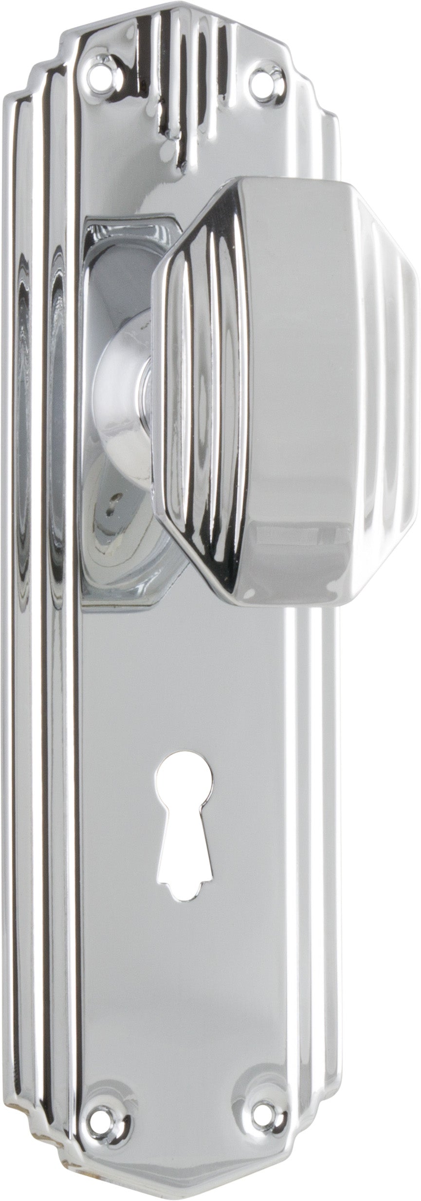 Napier Art Deco Door Knob - Long Backplate Chrome Plated / Lock | Lock (Skeleton Key)
