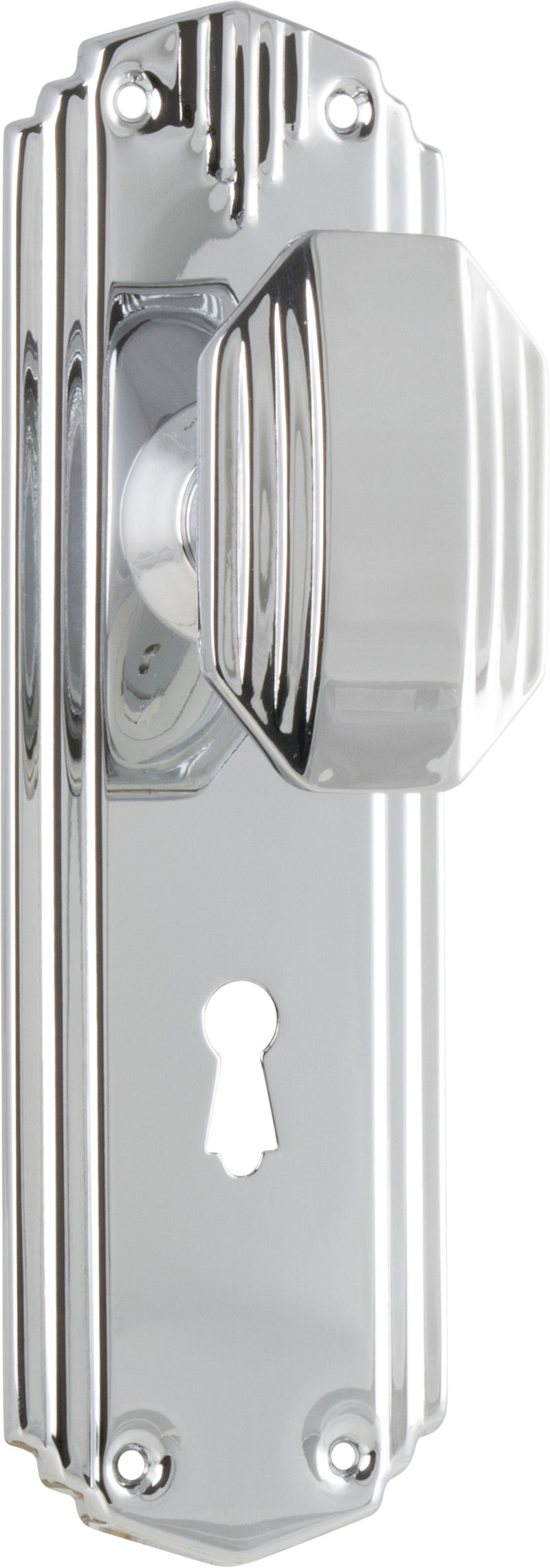 Napier Art Deco Door Knob - Long Backplate Chrome Plated / Lock | Lock (Skeleton Key)
