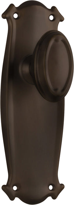 Traditional Bungalow Door Knob - Long Backplate Antique Brass / Latch | Passage