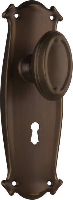 Traditional Bungalow Door Knob - Long Backplate Antique Brass / Lock | Lock (Skeleton Key)