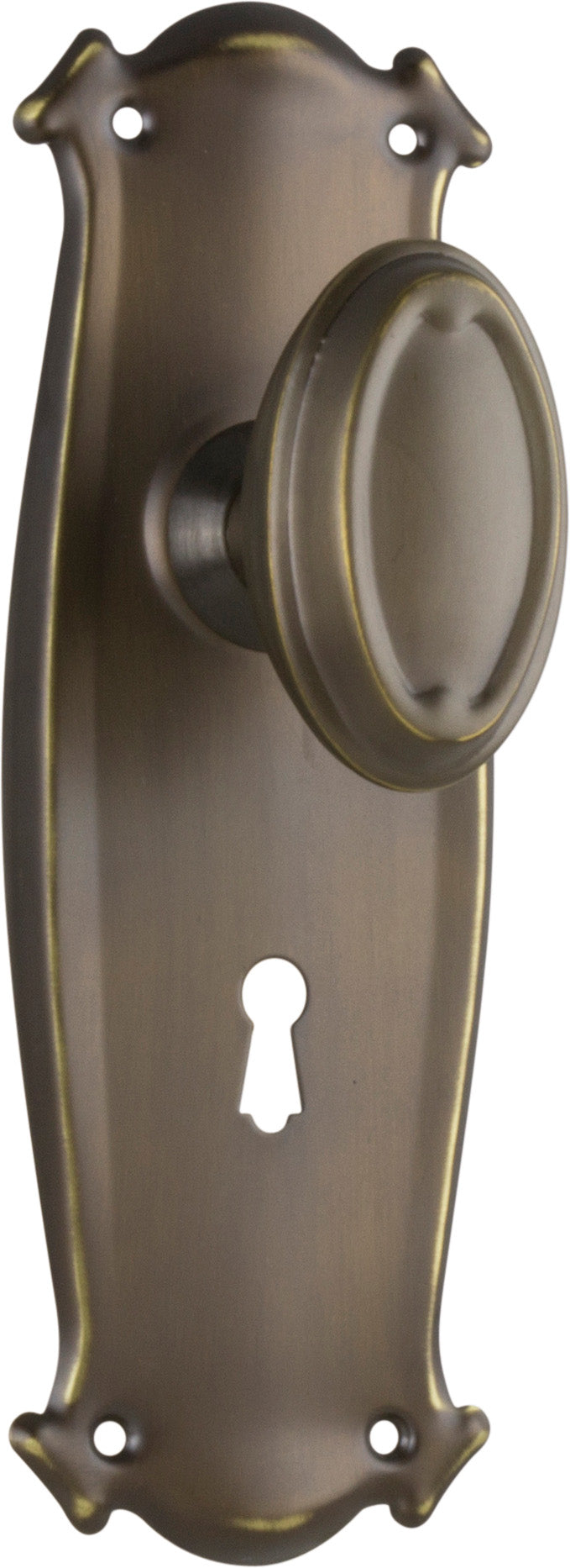 Traditional Bungalow Door Knob - Long Backplate Antique Brass / Lock | Lock (Skeleton Key)