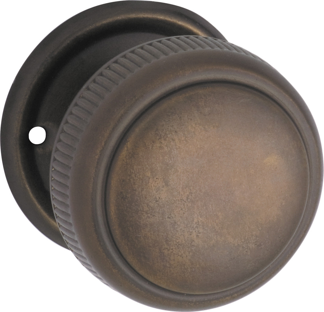 Large Milled Edged Mortice Knob - Round Rose Antique Brass / Passage