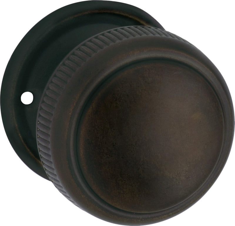 Large Milled Edged Mortice Knob - Round Rose Antique Brass / Passage