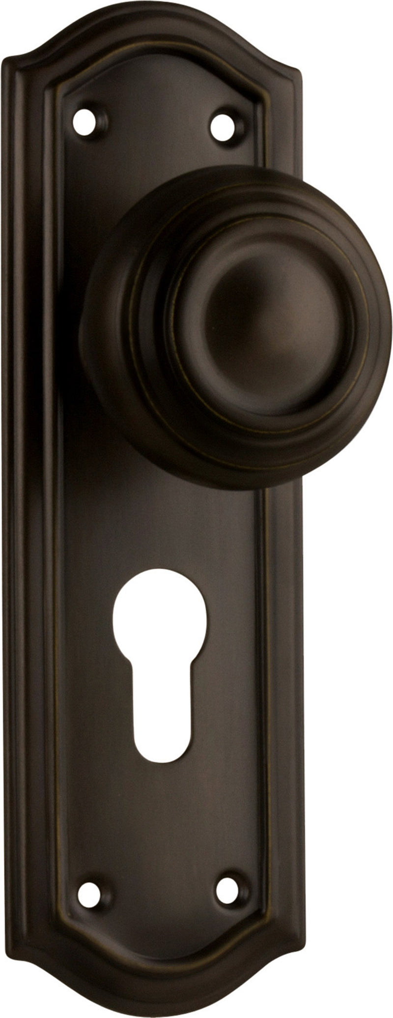 Kensington Door Knob - Long Backplate Antique Brass / Euro | Entrance