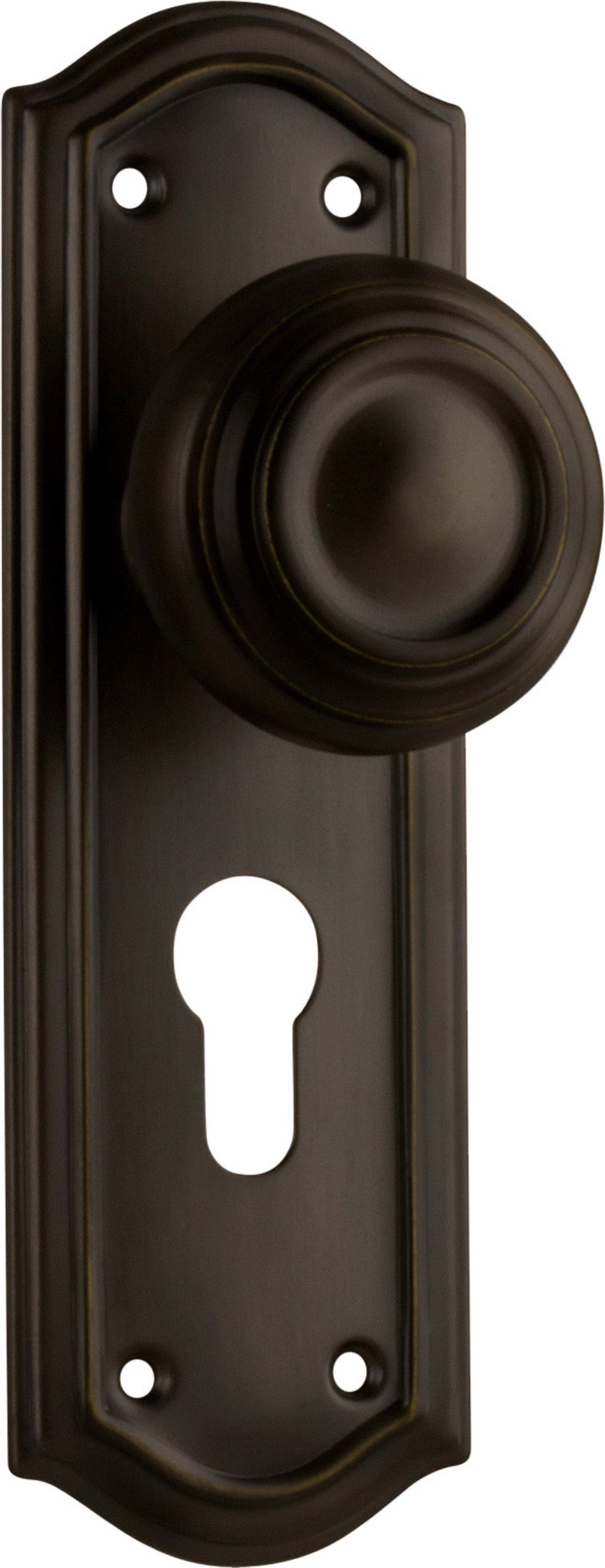 Kensington Door Knob - Long Backplate Antique Brass / Euro | Entrance