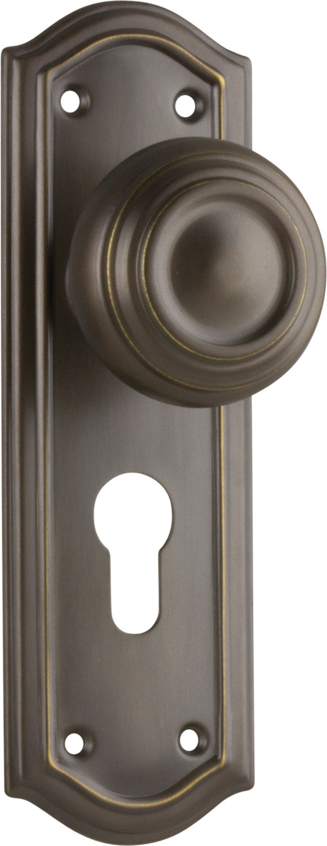 Kensington Door Knob - Long Backplate Antique Brass / Euro | Entrance