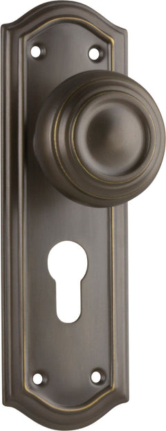 Kensington Door Knob - Long Backplate Antique Brass / Euro | Entrance