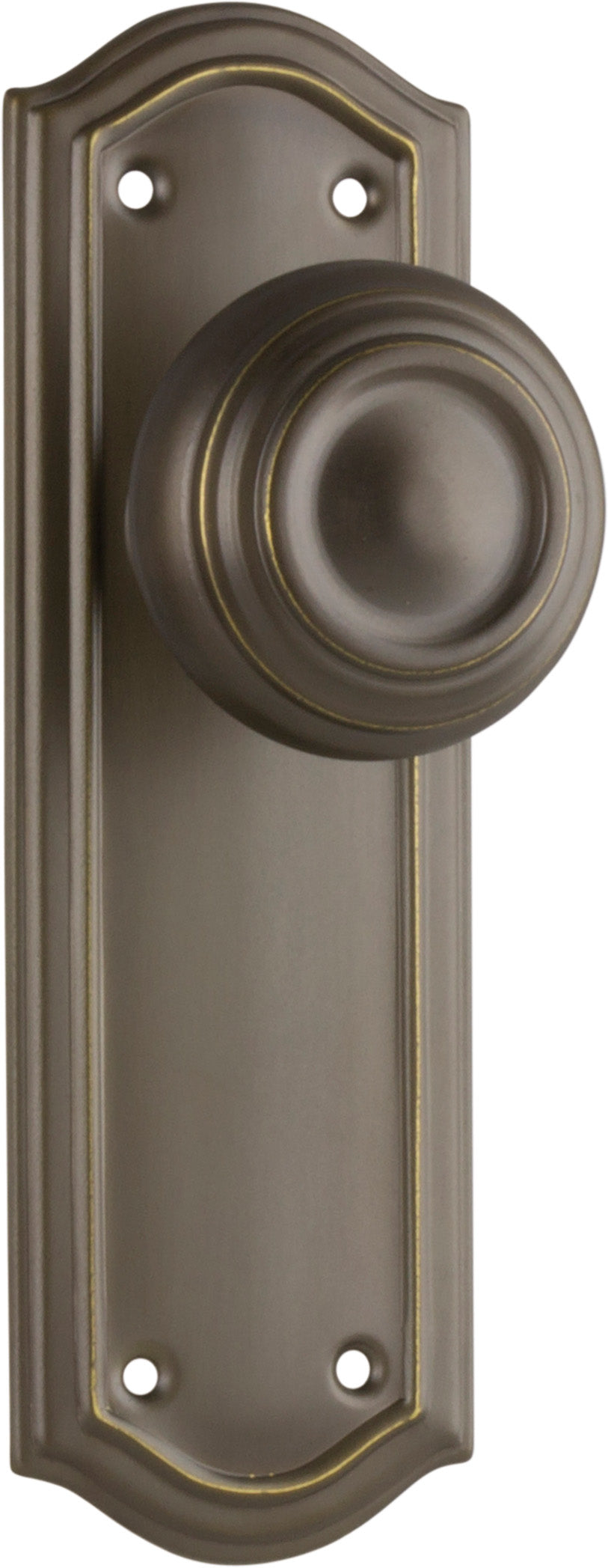 Kensington Door Knob - Long Backplate Antique Brass / Latch | Passage