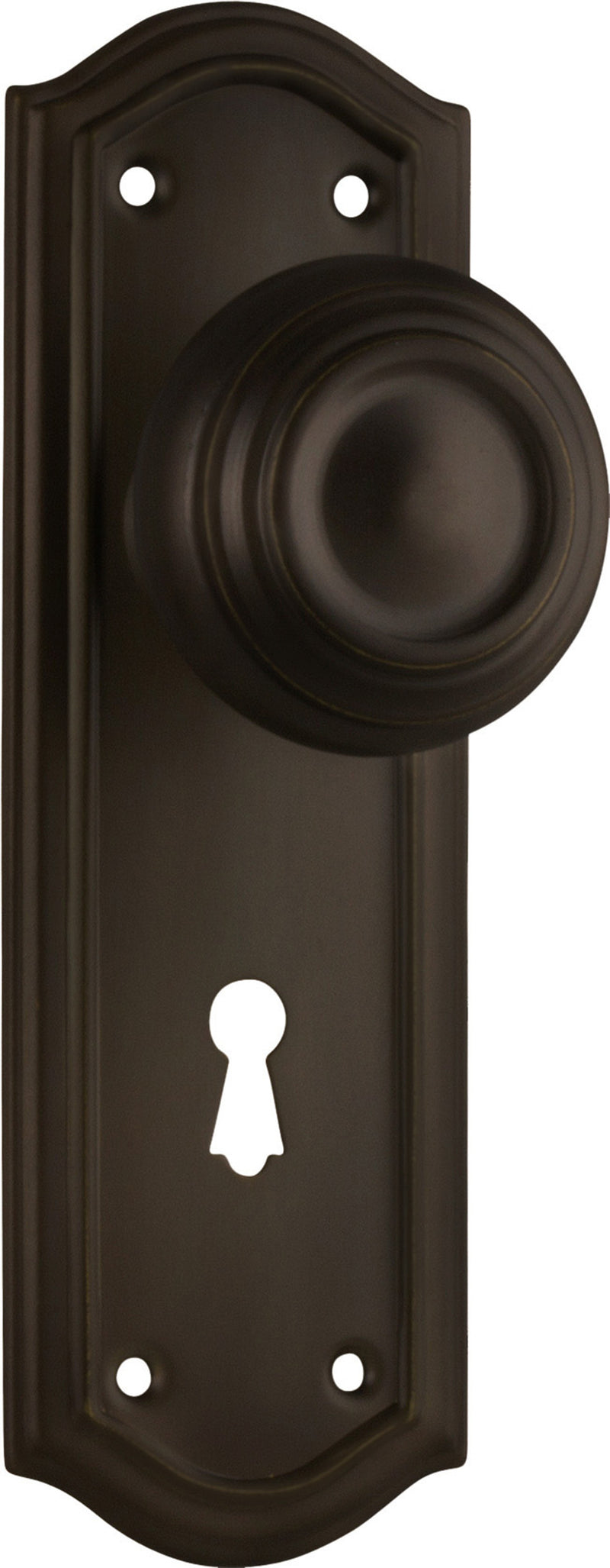 Kensington Door Knob - Long Backplate Antique Brass / Lock | Lock (Skeleton Key)