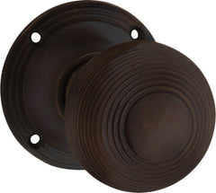 Reeded Mortice Knob - Round Rose Antique Brass / Passage