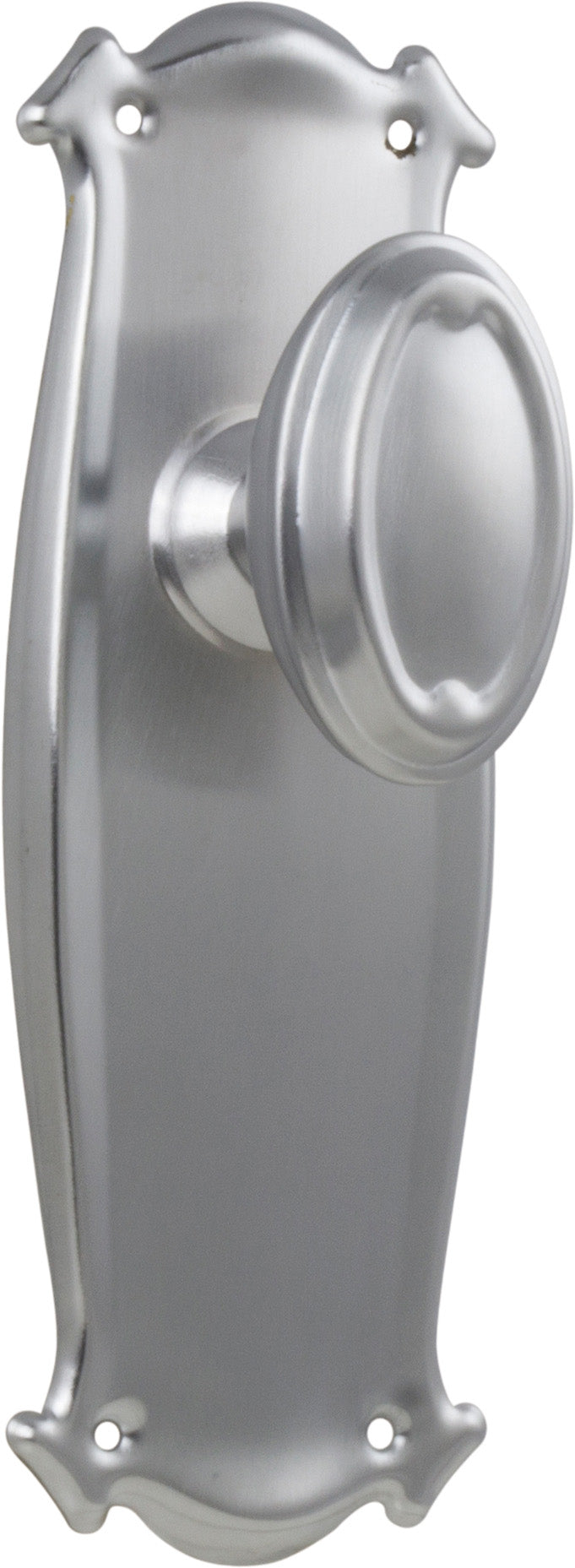 Traditional Bungalow Door Knob - Long Backplate Satin Chrome / Latch | Passage