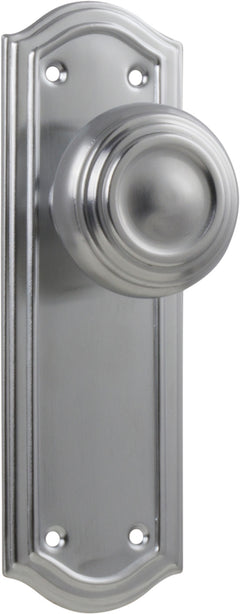 Kensington Door Knob - Long Backplate Satin Chrome / Latch | Passage
