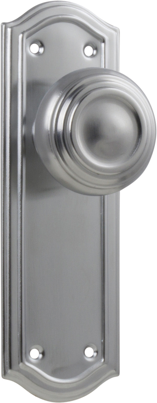 Kensington Door Knob - Long Backplate Satin Chrome / Latch | Passage