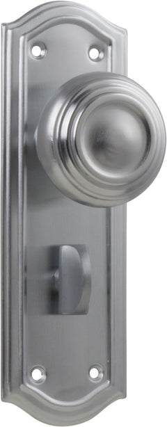 Kensington Door Knob - Long Backplate Satin Chrome / Privacy | Privacy