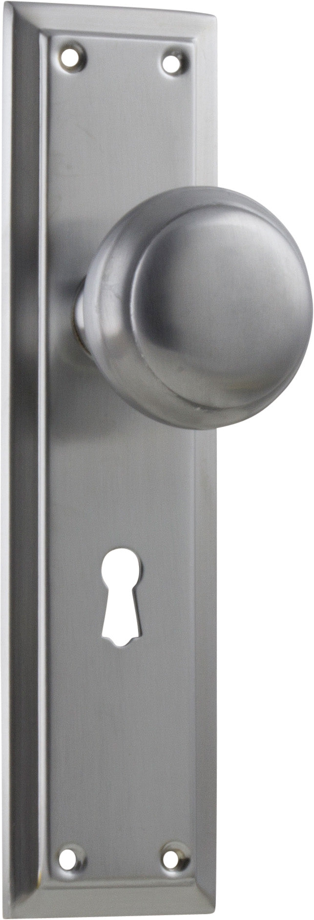 Richmond Door Knob - Long Backplate Satin Chrome / Lock | Lock (Skeleton Key)