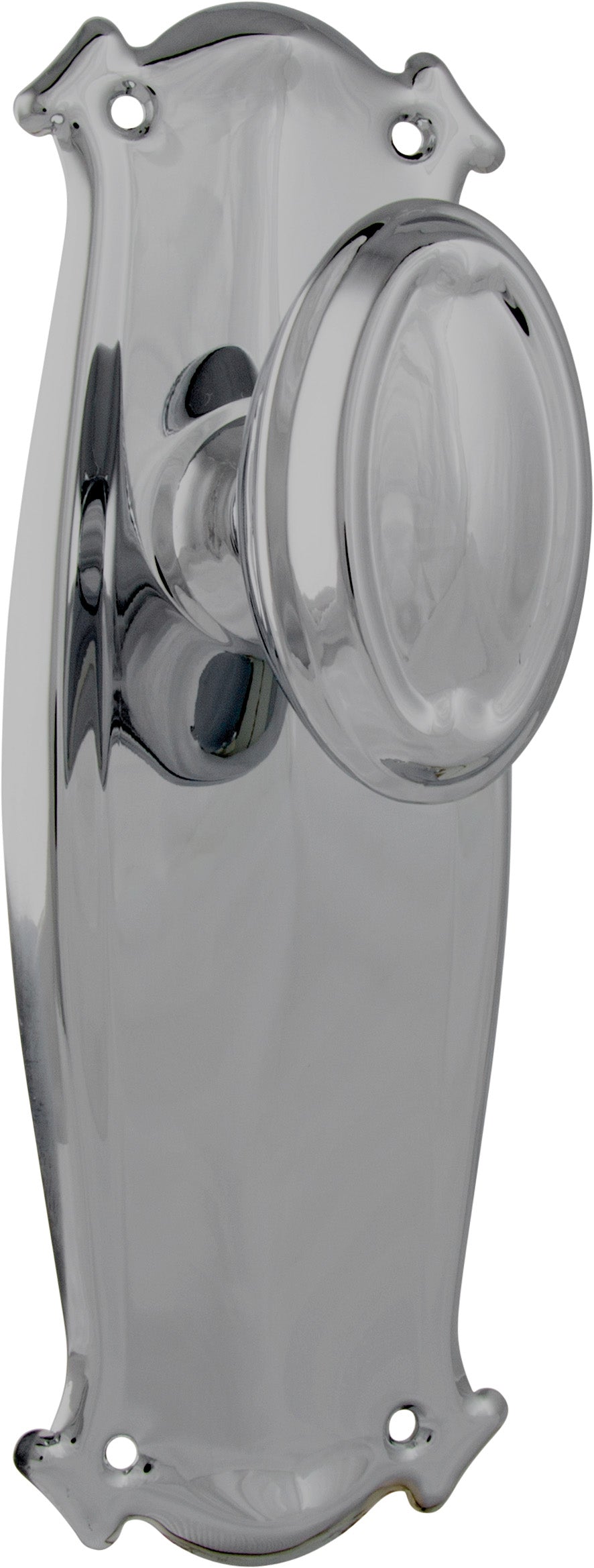 Traditional Bungalow Door Knob - Long Backplate Chrome Plated / Latch | Passage