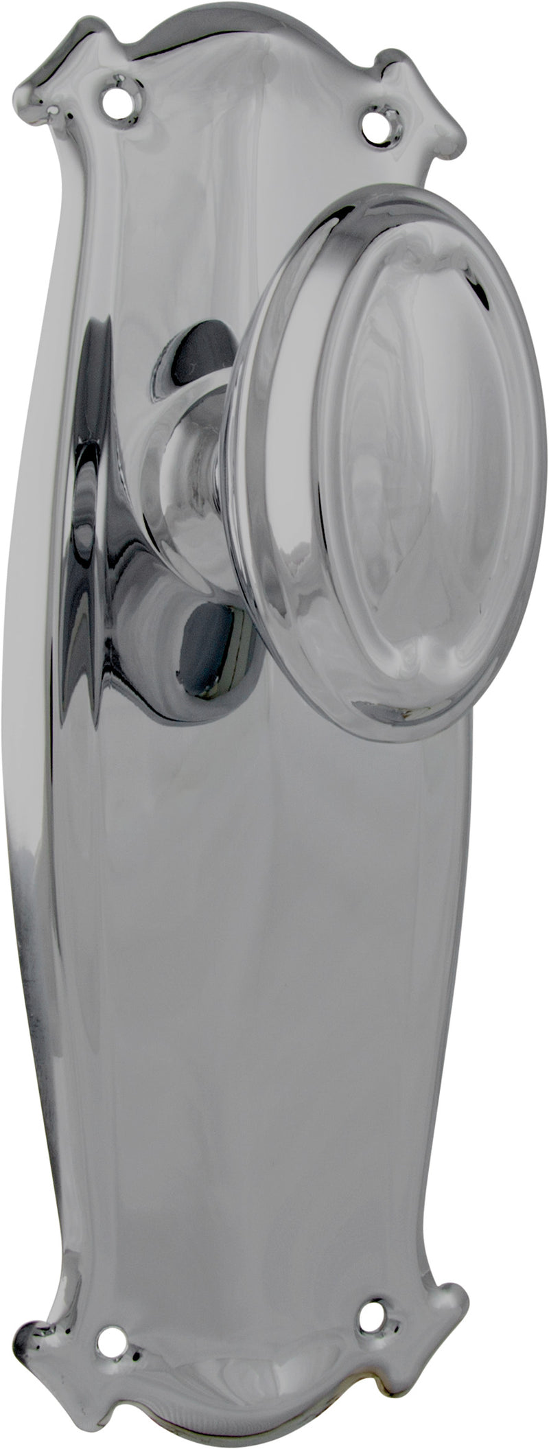 Traditional Bungalow Door Knob - Long Backplate Chrome Plated / Latch | Passage