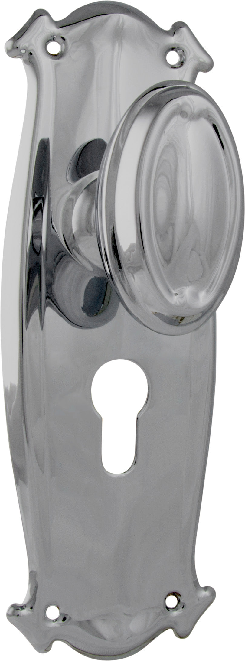 Traditional Bungalow Door Knob - Long Backplate Chrome Plated / Euro | Entrance