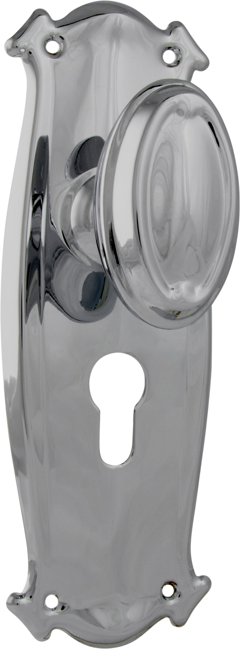 Traditional Bungalow Door Knob - Long Backplate Chrome Plated / Euro | Entrance