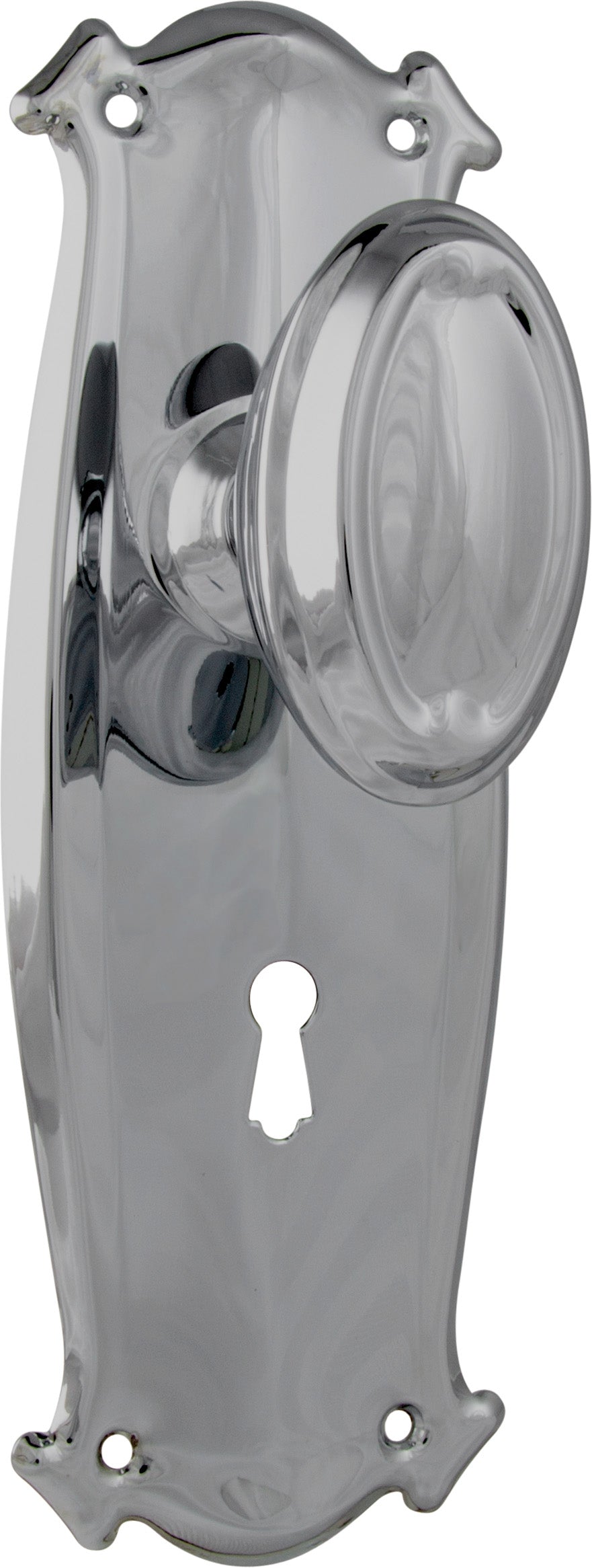 Traditional Bungalow Door Knob - Long Backplate Chrome Plated / Lock | Lock (Skeleton Key)