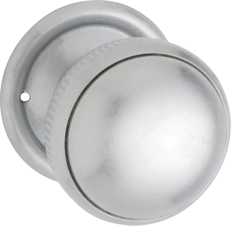 Small Milled Edged Mortice Knob - Round Rose Satin Chrome / Passage
