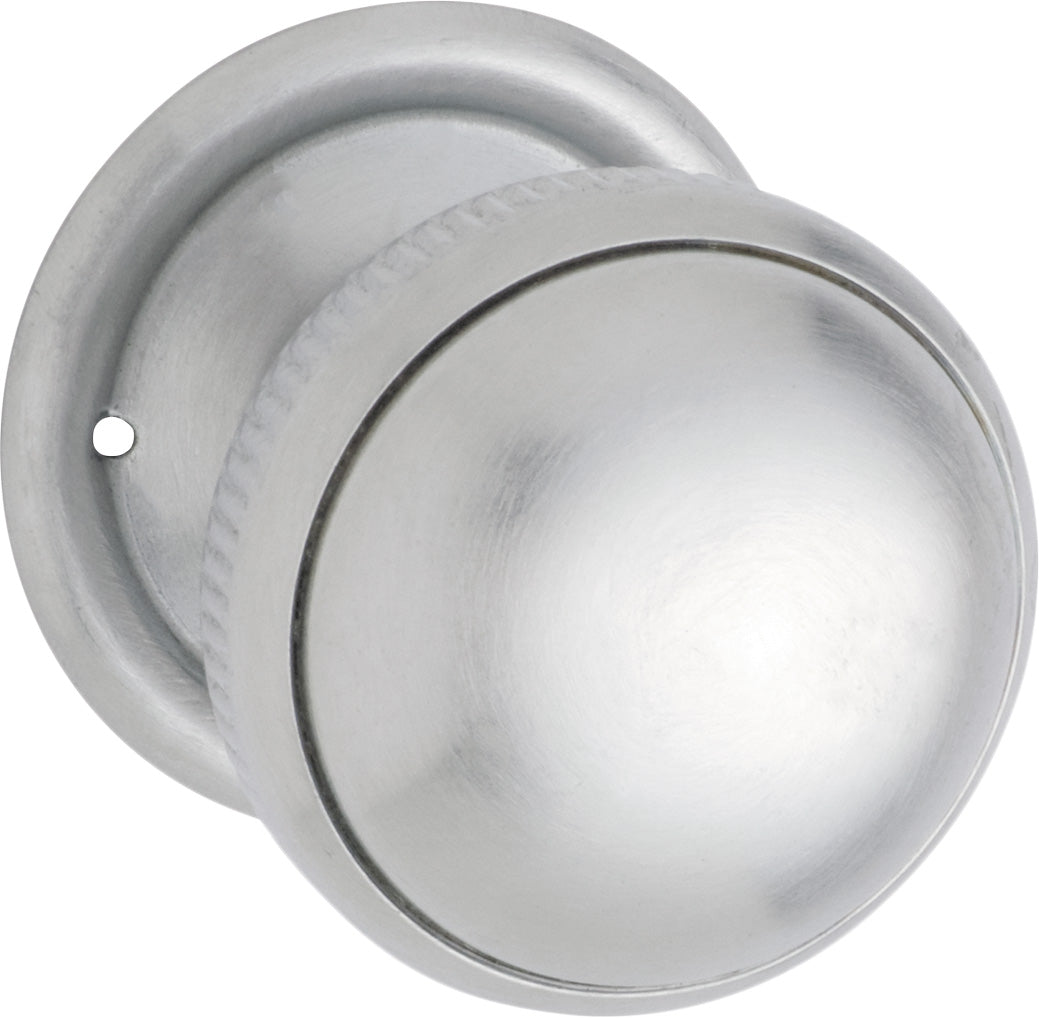 Small Milled Edged Mortice Knob - Round Rose Satin Chrome / Passage