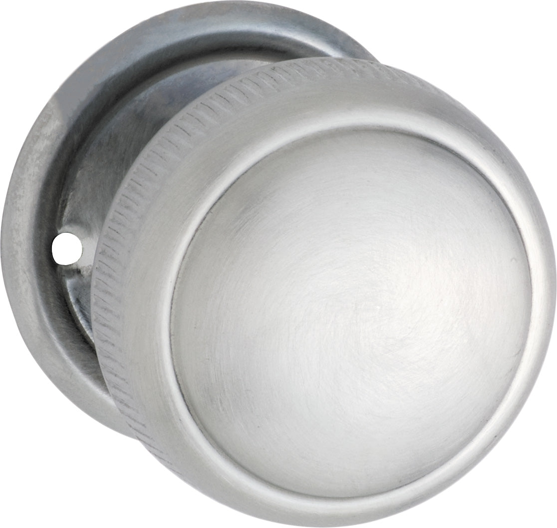 Large Milled Edged Mortice Knob - Round Rose Satin Chrome / Passage